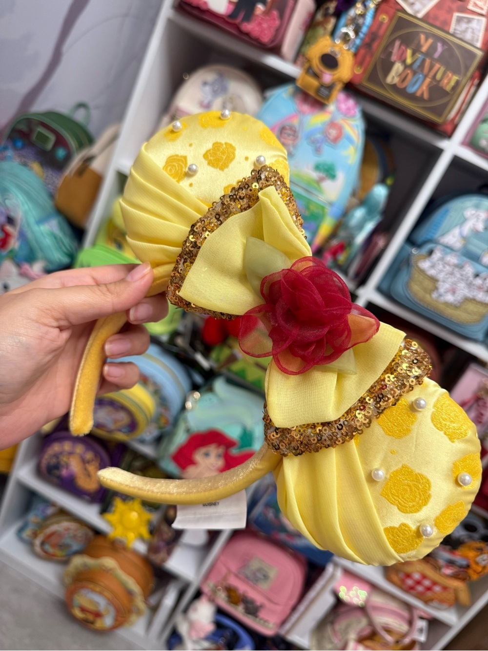 Loungefly Yellow & Red Rose Sequin Princess Ear Headband